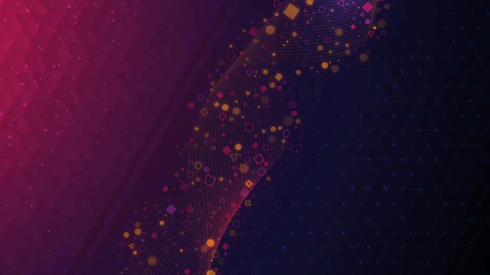 Plasma 桌布 壁紙 — 一道由發光幾何形狀組成的流動數位波浪，在深洋紅色和深藍色的漸變中移動。
