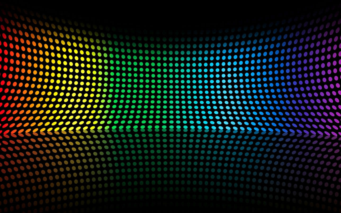 RGB 桌布 壁紙 — 一道由發光彩虹點組成的彎曲牆壁，在黑暗背景上創造出充滿活力的數位波浪。