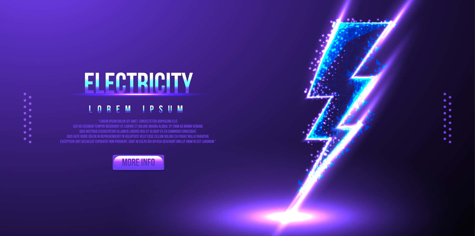 Electric 桌布 壁紙 — 一道由閃爍粒子組成的發光藍色閃電，在深紫色漸層背景和未來風格文字中劈下。