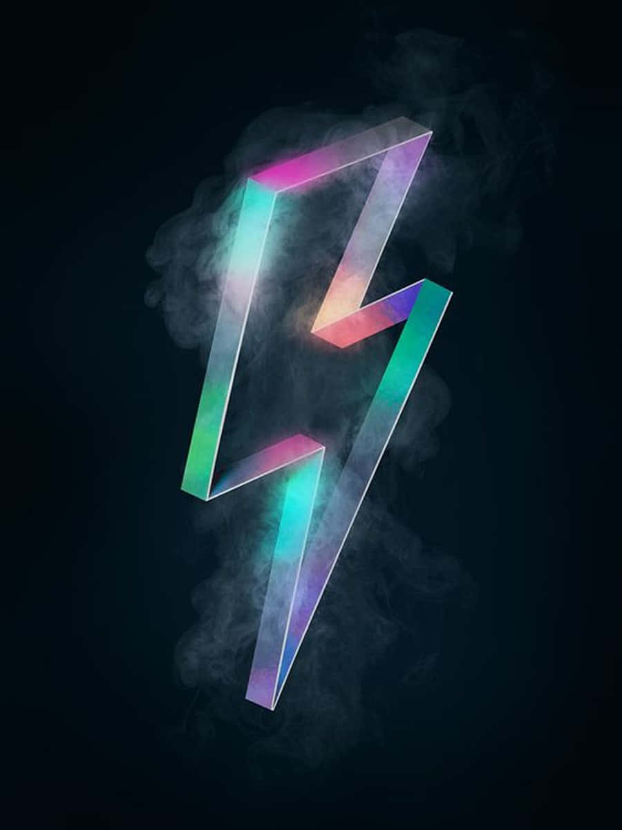 Neon Lightning 桌布 壁紙 — 一道發光的彩色閃電從黑暗背景中的旋轉煙霧中出現。