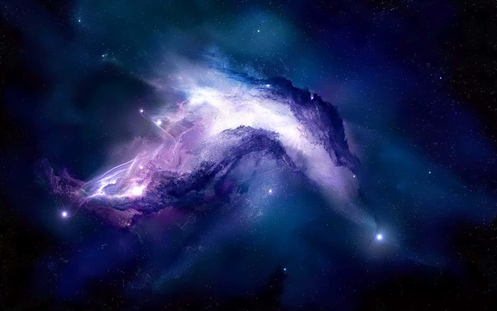 Beautiful Space 桌布 壁紙 — 一道發光的紫色和藍色星雲在點綴著閃爍星星的深空中旋轉。