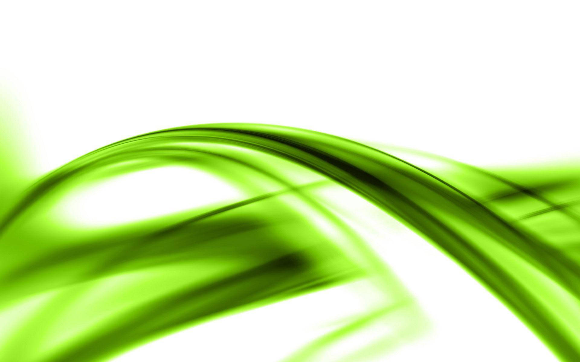 Green Aesthetic Laptop 桌布 壁紙 — 一道發光的綠色抽象波浪在純白背景上優雅彎曲，帶有柔和動態模糊效果。