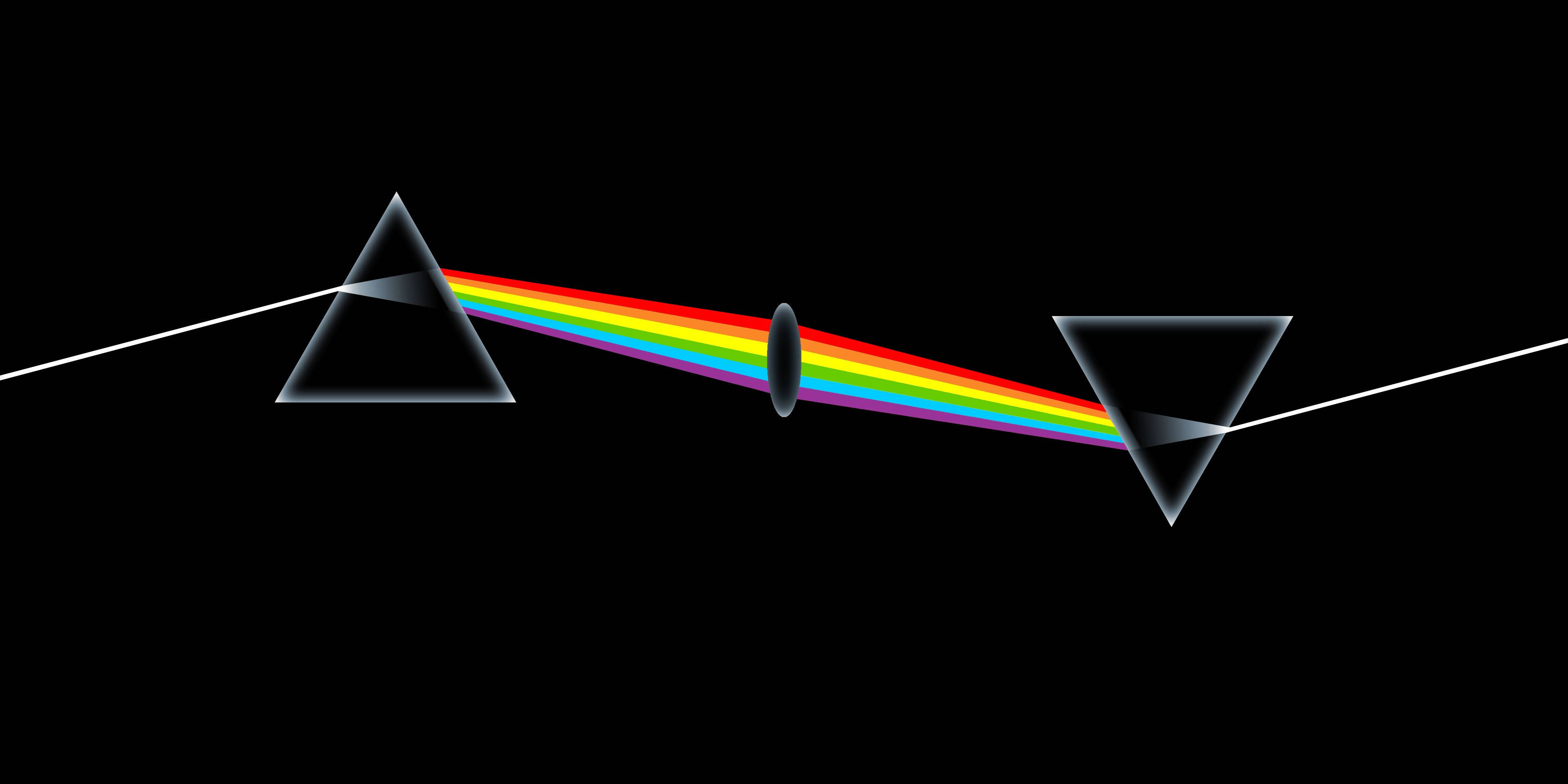 Floyd 桌布 壁紙 — 一道白光穿過兩個稜鏡，在黑色背景上分裂成鮮豔的彩虹光譜。