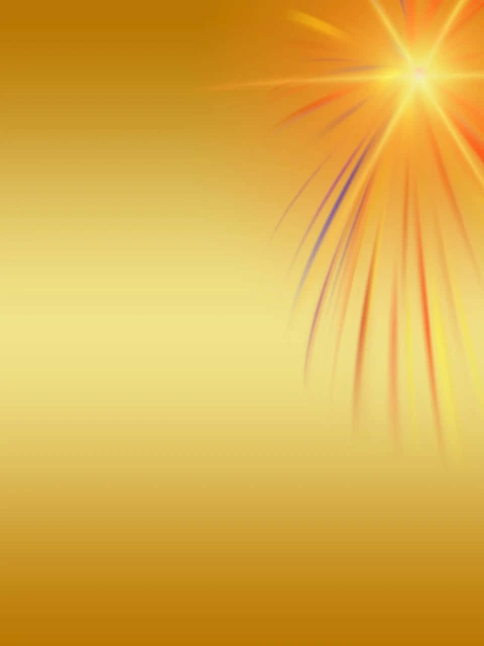 Gold Star 桌布 壁紙 — 一道耀眼的太陽光，帶有橙色、黃色和藍色的條紋，從右上角向金色漸變背景放射。