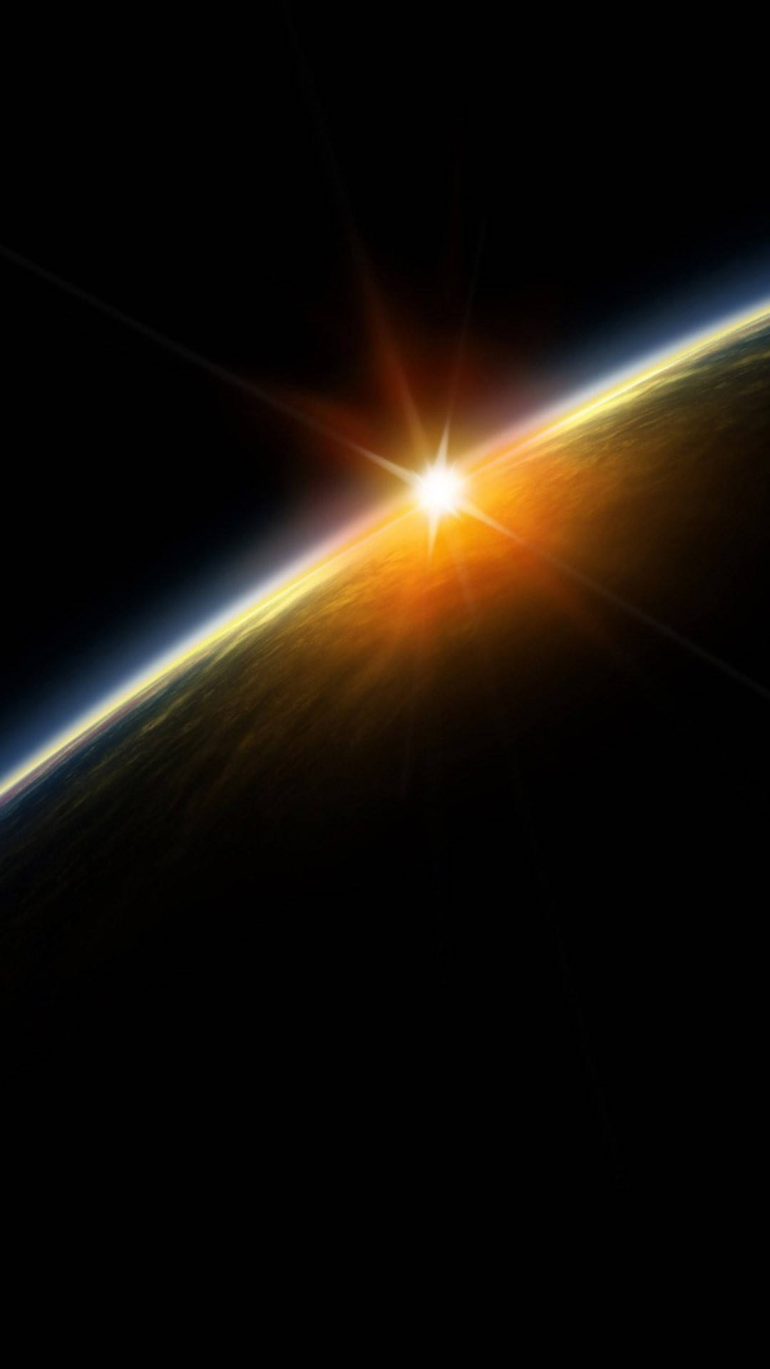 Light 桌布 壁紙 — 一道耀眼的太陽光穿透行星的曲線，在廣闊的太空黑暗中投射出金色的地平線。