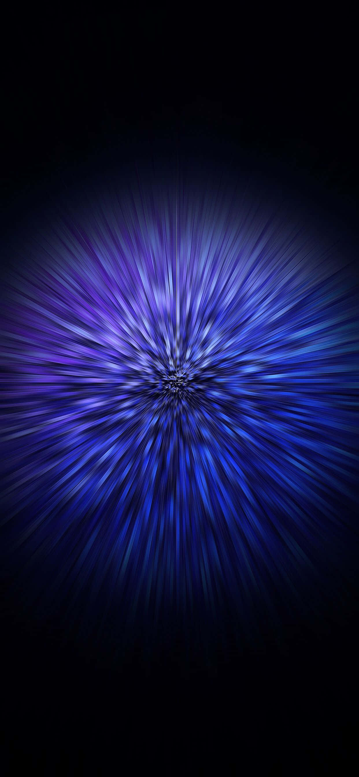 Blue Amoled 桌布 壁紙 — 一道耀眼的藍色和紫色宇宙爆發從中心點在黑色虛空中爆炸開來。