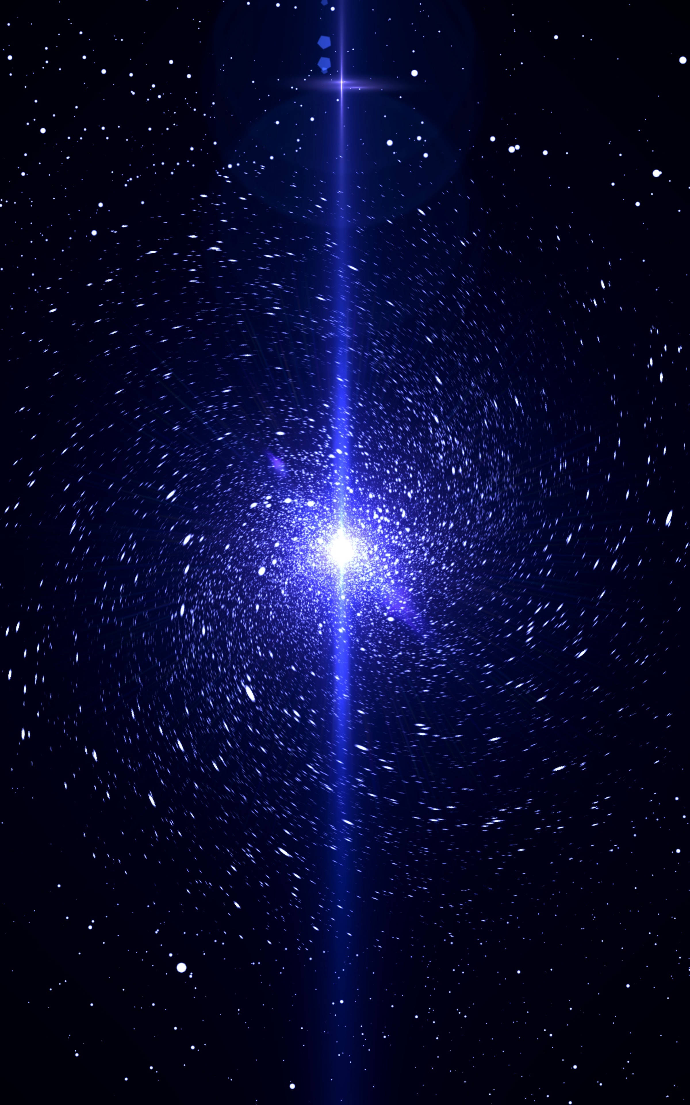 閃爍 桌布 壁紙 — 一道耀眼的藍色星爆刺穿黑暗的宇宙虛空，點綴著閃爍的星星和鏡頭光暈效果。