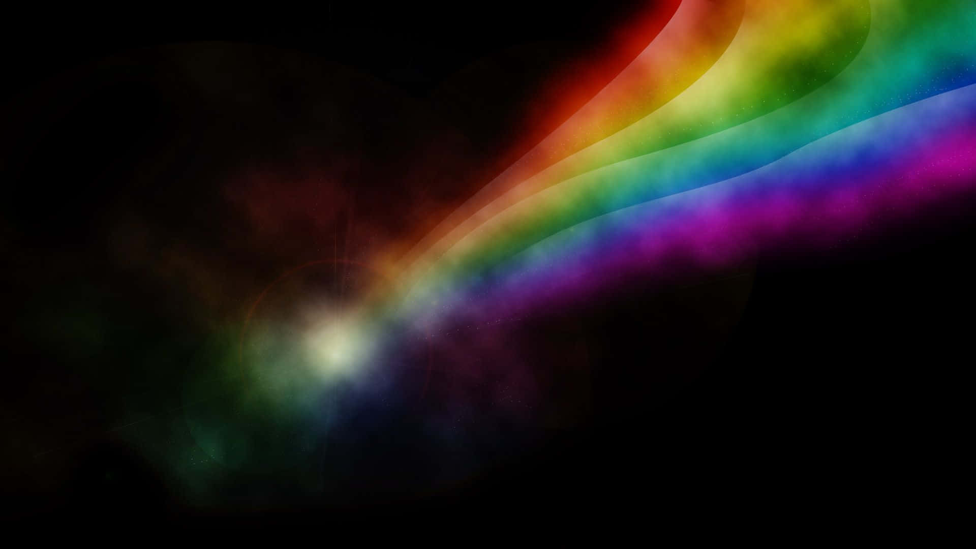 Rainbow Colours 桌布 壁紙 — 一道色彩鮮豔的彩虹光束在深邃黑色宇宙背景上優雅地彎曲，伴隨著柔和發光的薄霧。