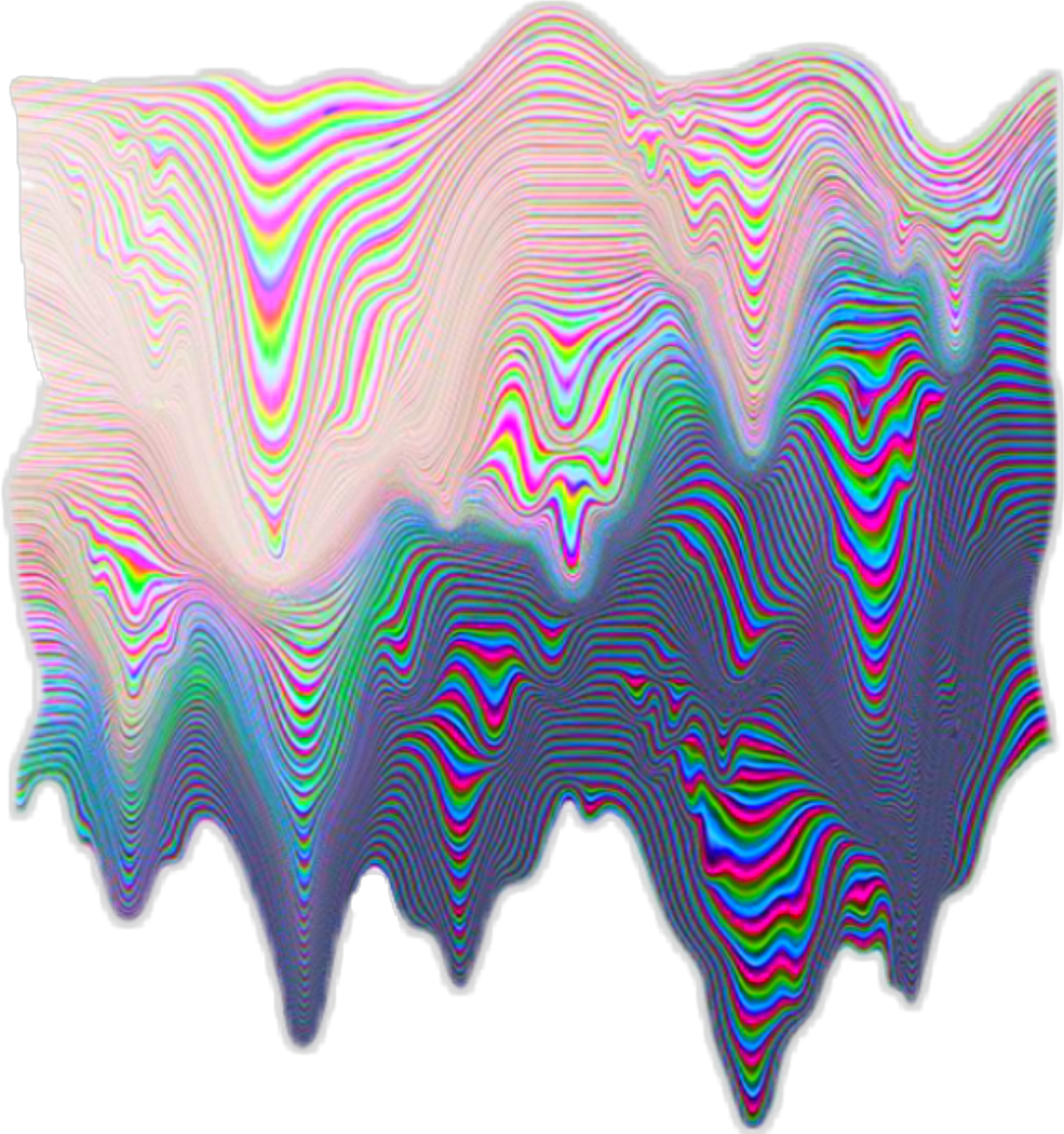 Glitch Effect 桌布 壁紙 — 一道迷幻的數位波浪，霓虹色彩在黑色虛空中以催眠般的起伏流動。