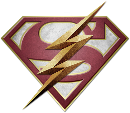 The Flash Logo 桌布 壁紙 — 一道金色閃電斜向劃過黑色背景上帶有紋理的紅白超人盾牌標誌。