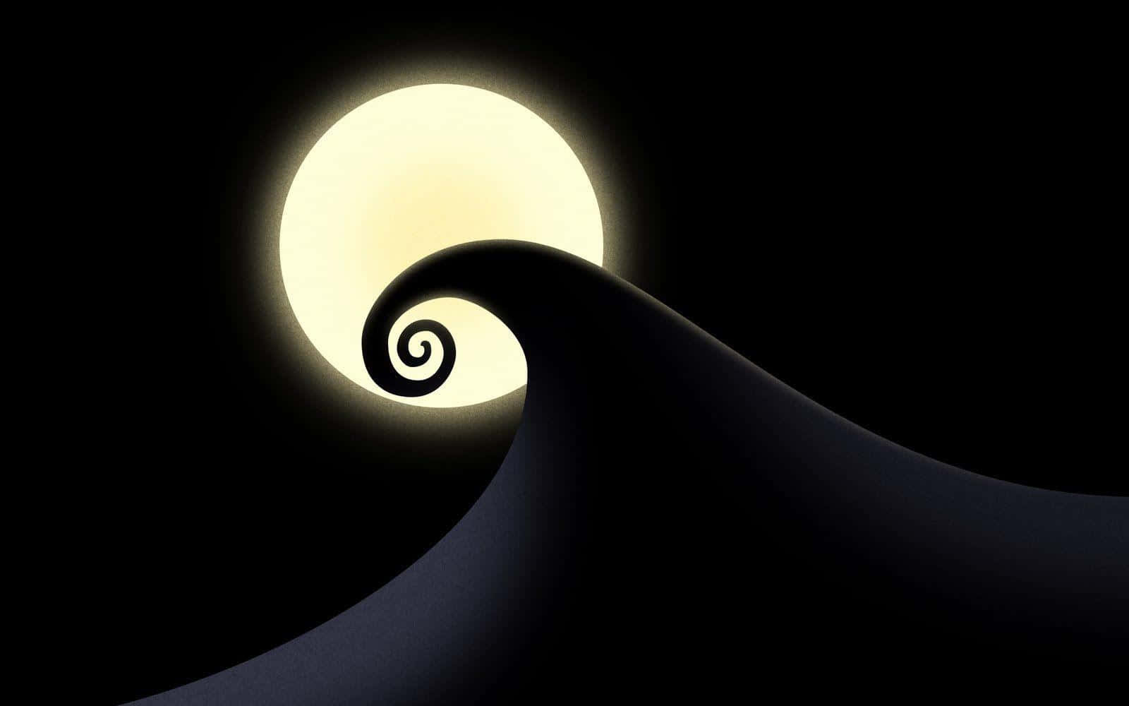 一道暗浪向上捲曲，在其螺旋頂峰後方顯現出一輪發光的滿月。 — 聖誕夜驚魂 GIF 壁紙