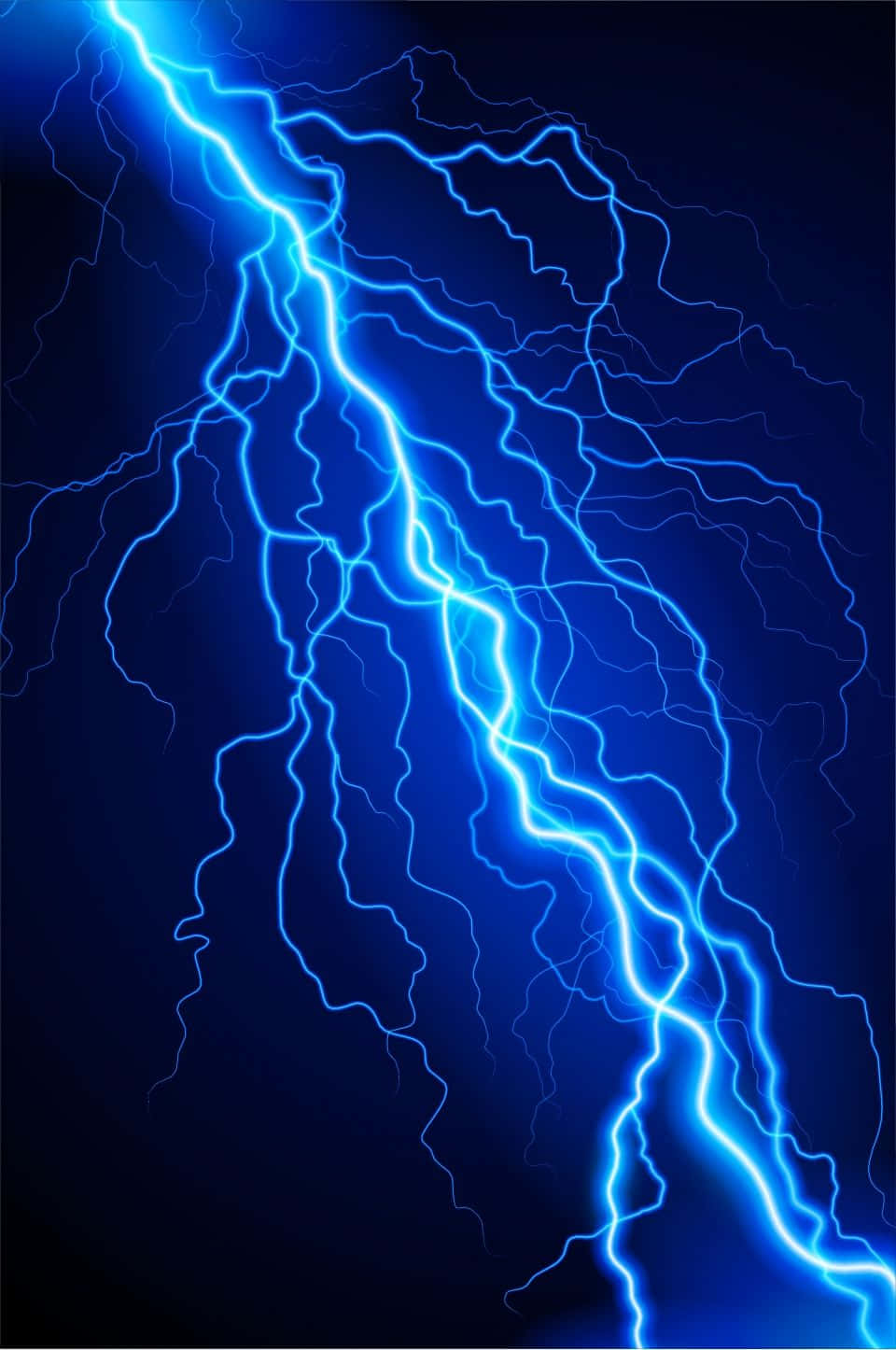 閃電 桌布 壁紙 — 一道鮮豔的藍色閃電戲劇性地劃過深藍色的夜空，形成高對比度的數位插圖。