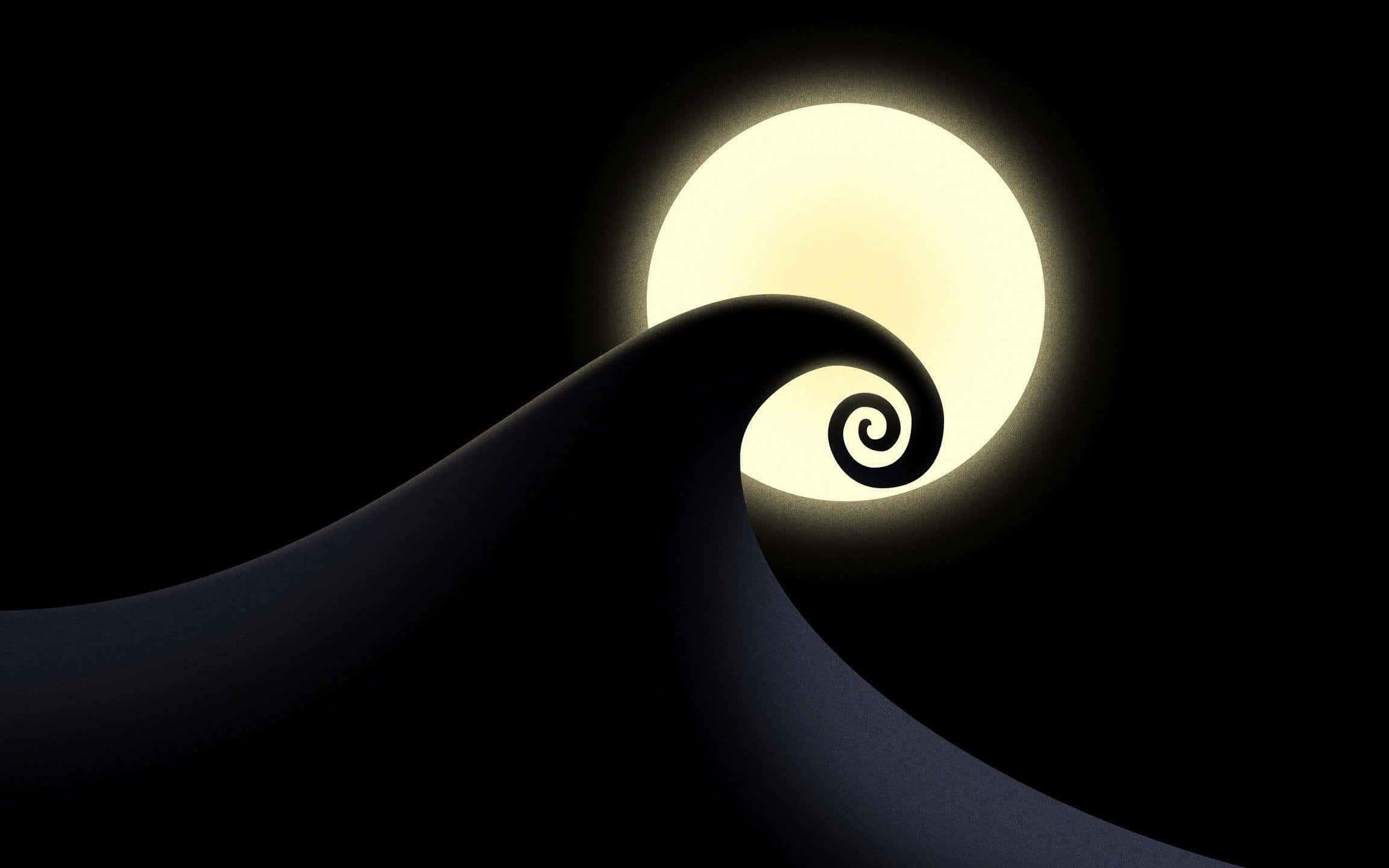 聖誕夜驚魂 桌布 壁紙 — 一道黑暗的漩渦波浪環繞著一輪發光的滿月，襯托著漆黑的夜空。