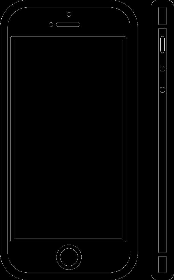 Mobile Phone 桌布 壁紙 — 一部iPhone的極簡白色線條圖，顯示正面和側面輪廓，黑色螢幕。