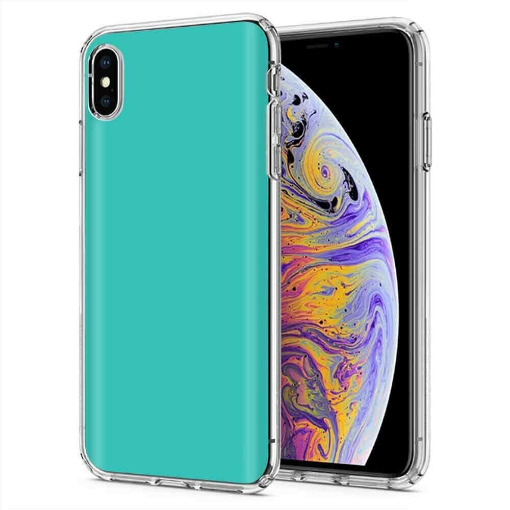 帶有青綠色保護殼的智慧型手機和多彩抽象螢幕桌布 — 頂級 iPhone 桌布 壁紙