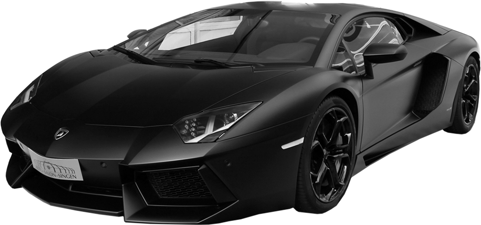 蘭博基尼 桌布 壁紙 — 一部時尚啞黑色藍寶堅尼Aventador跑車，在攝影棚燈光下以透明背景展示。