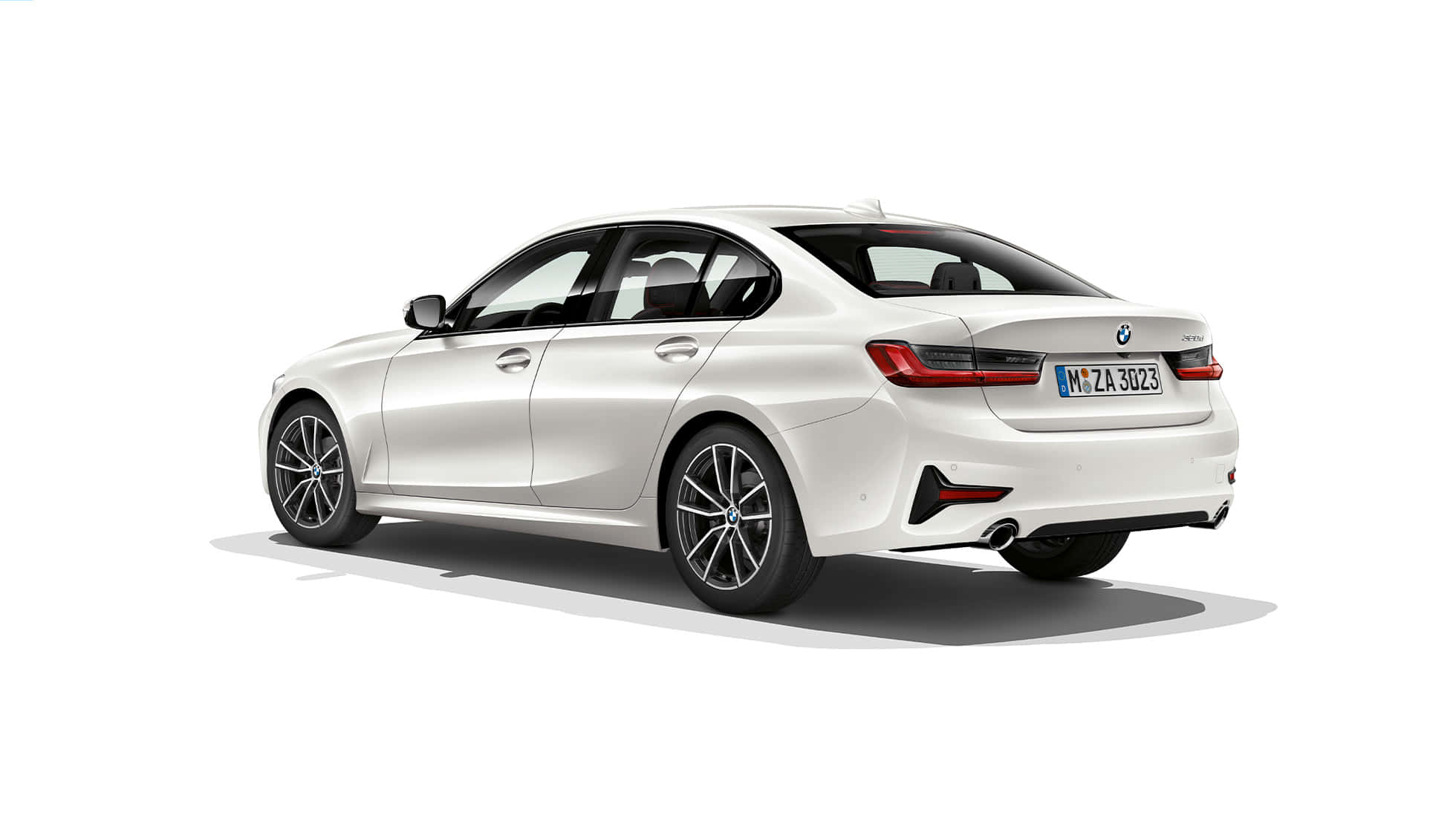 Bmw 3 Series 桌布 壁紙 — 一部時尚的白色BMW轎車以四分之三後方視角展示，背景為純白色，帶有柔和陰影。