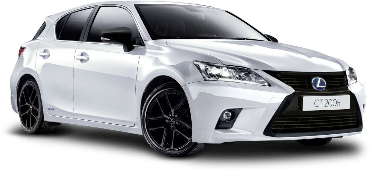 凌志 桌布 壁紙 — 一部時尚的白色Lexus CT 200h混合動力掀背車，配備黑色輪圈和鋒利頭燈，在純黑色背景下脫穎而出。