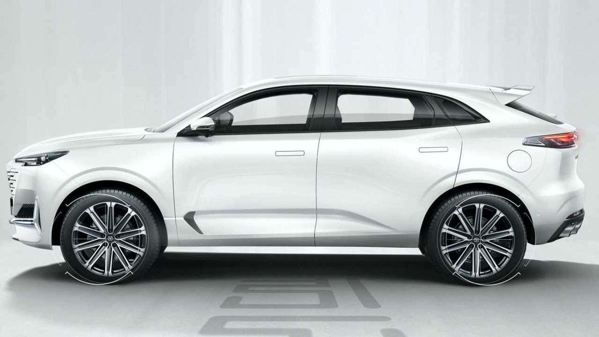 Changan 桌布 壁紙 — 一部時尚的白色SUV，帶有黑色飾邊和時尚合金輪圈，在簡約的攝影棚環境中展示。
