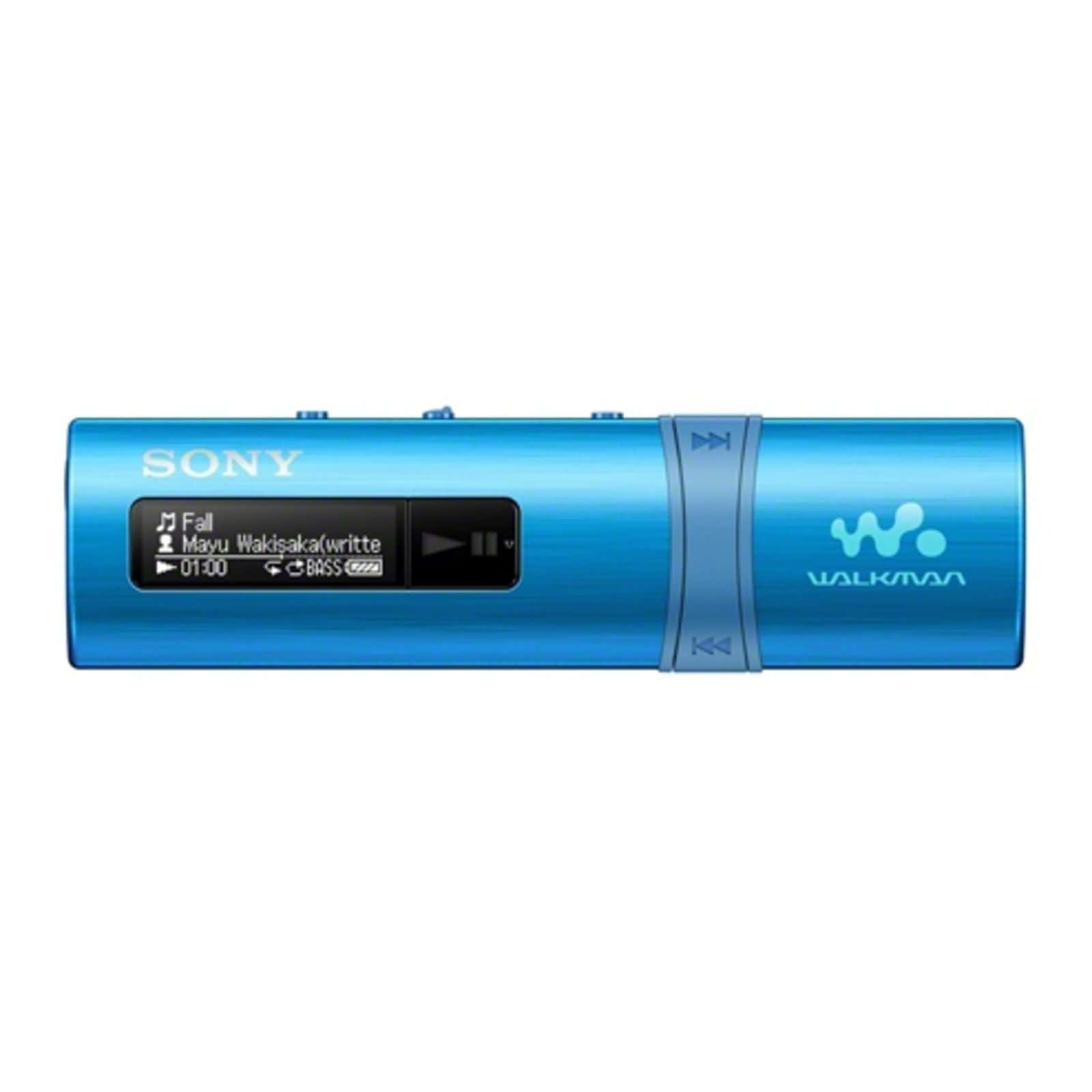 Music Player 桌布 壁紙 — 一部時尚的藍色Sony Walkman便攜式音樂播放器在螢幕上顯示Mayu Wakisaka的歌曲Fall。