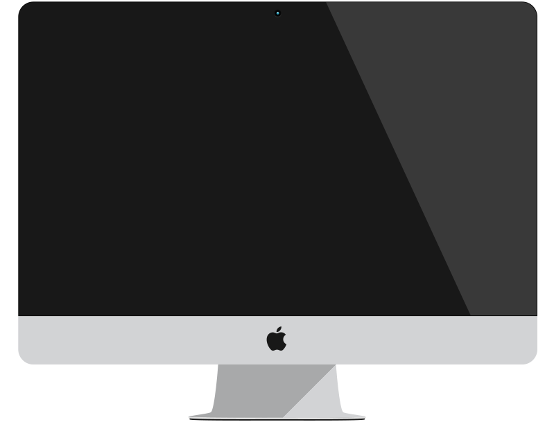 Mac 桌布 壁紙 — 一部時尚的銀色 Apple iMac，配備黑色螢幕和簡約設計，背景簡潔。
