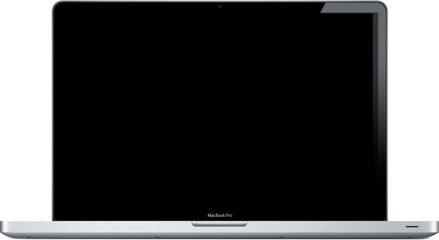 筆電 桌布 壁紙 — 一部時尚的銀色 MacBook Pro 筆記型電腦，黑色螢幕，顯示在純白色背景上。