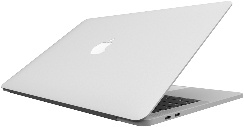 MacBook 動態圖片 桌布 壁紙 — 一部時尚的銀色 MacBook 筆記型電腦以一定角度打開，置於純黑色背景上，展示其簡約設計和 Apple 標誌。