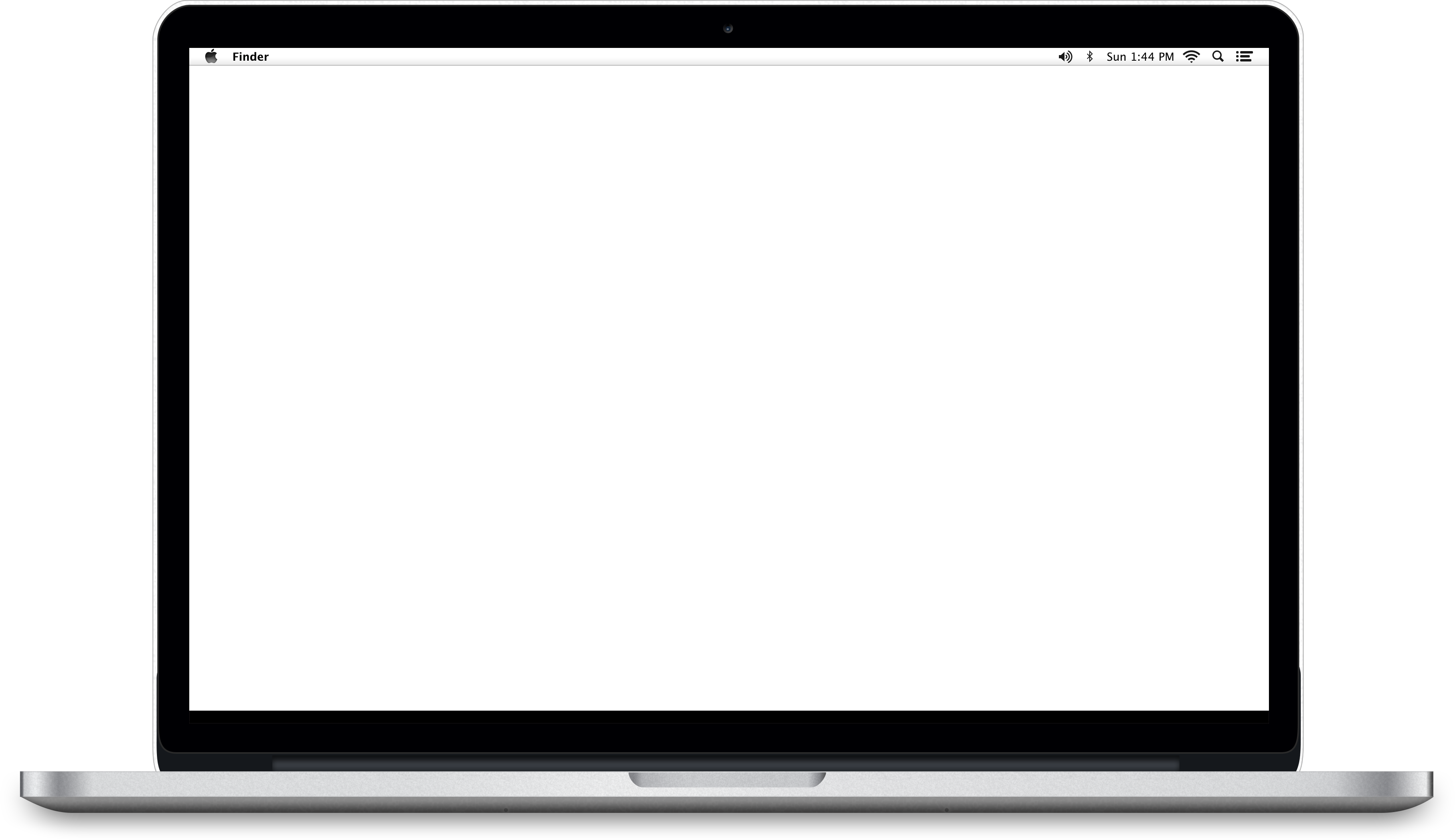 Product 桌布 壁紙 — 一部時尚的銀色筆記型電腦，空白白色螢幕顯示 macOS 的 Finder 視窗。