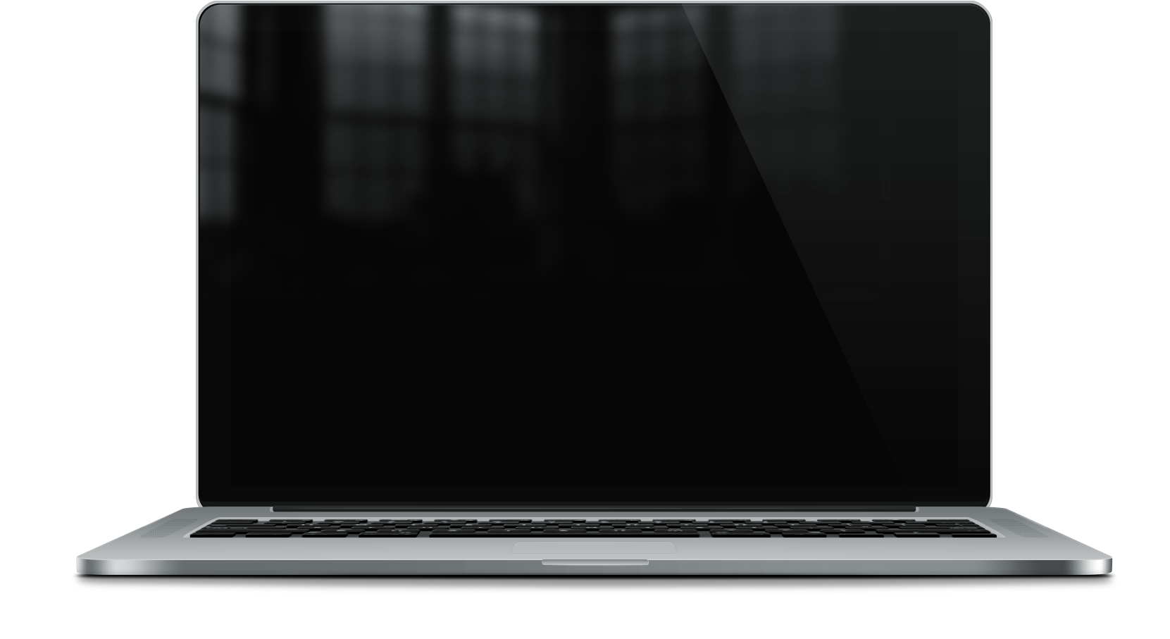 MacBook 動態圖片 桌布 壁紙 — 一部時尚的銀色筆記型電腦，配備黑色螢幕和鍵盤，置於白色表面上，背景為深色。