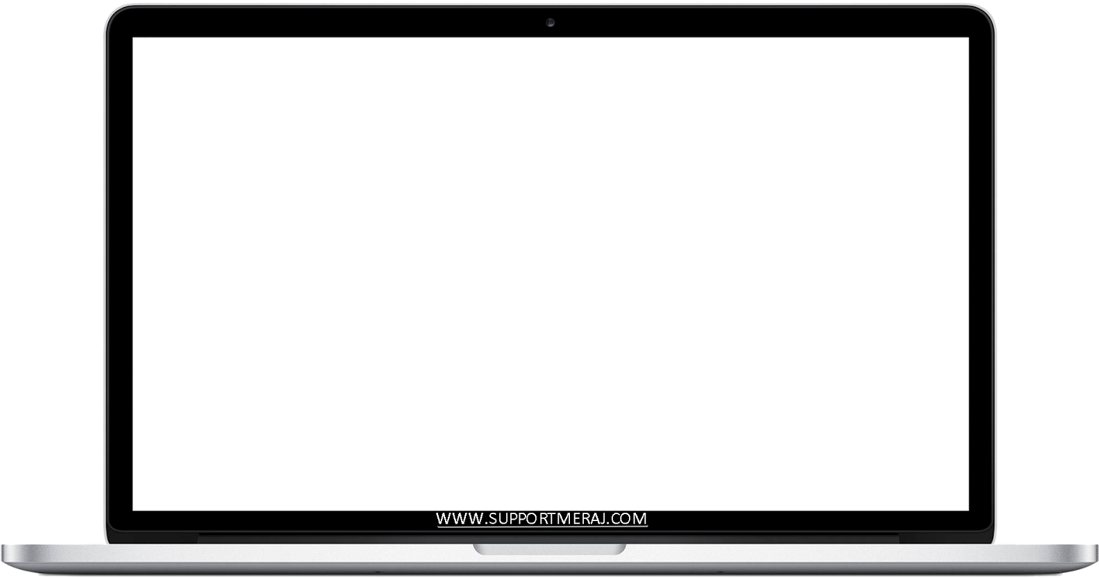MacBook 動態圖片 桌布 壁紙 — 一部時尚的銀色筆記型電腦，黑色螢幕，底部有網站文字。