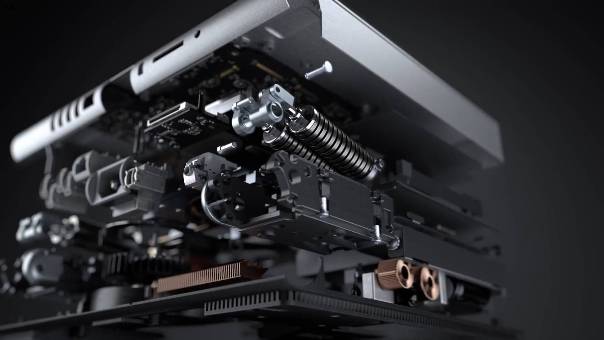 筆記型電腦內部硬體和機械零件的特寫。 — Microsoft 壁紙