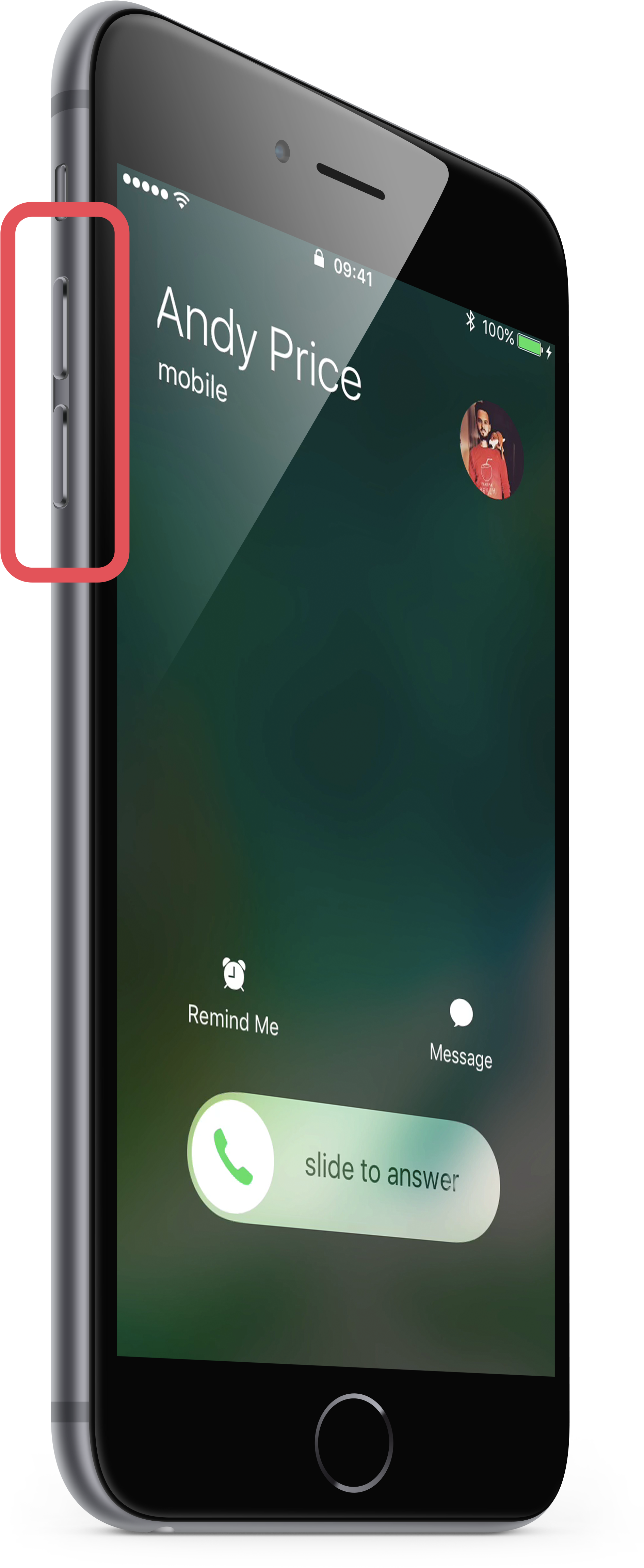 電話通話 桌布 壁紙 — 一部時尚的黑色 iPhone 顯示來自 Andy Price 的來電，帶有綠色漸變背景和滑動接聽界面。