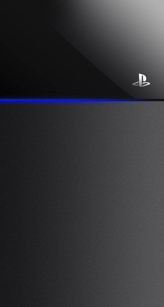 黑色 PlayStation 主機，帶有發光的藍色燈條和銀色標誌。 — Ps4 壁紙