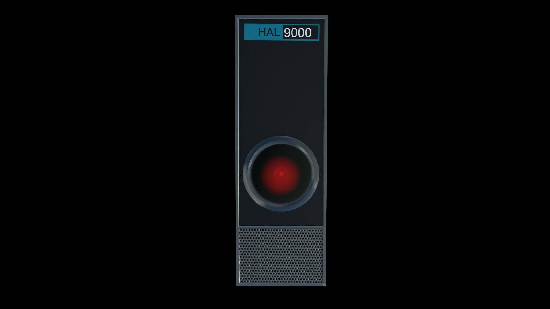 機器人 桌布 壁紙 — 一部時尚的黑色HAL 9000電腦，帶有發光的紅色眼睛和藍色顯示屏，背景為深色。