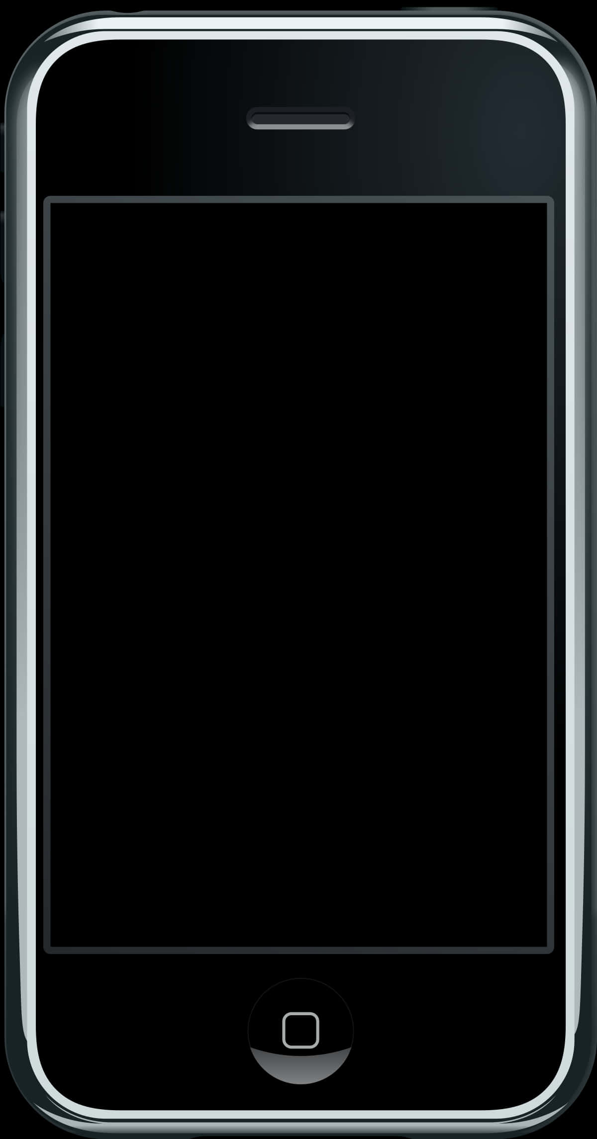 Apple Phone 桌布 壁紙 — 一部時尚的黑色iPhone，帶有銀色邊框和主頁按鈕，螢幕關閉，在透明背景上孤立。