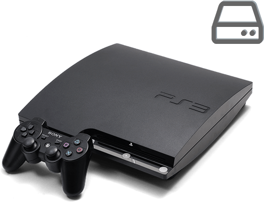 PlayStation 桌布 壁紙 — 一部時尚的黑色PlayStation 3主機連控制器，展示在純黑色背景上。