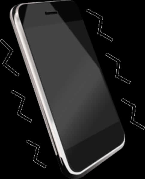 Mobile Phone 桌布 壁紙 — 一部時尚的黑色智慧型手機帶有銀色邊緣，在黑色背景上漂浮，周圍環繞著白色鋸齒線。