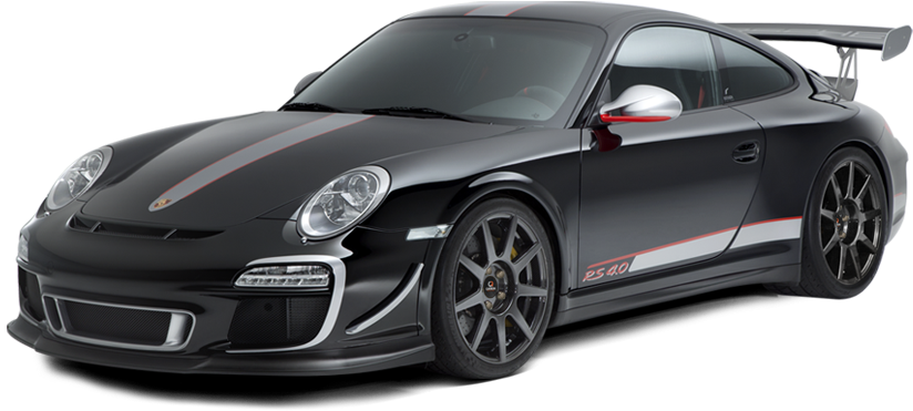 保時捷 桌布 壁紙 — 一部時尚黑色保時捷911 GT3 RS 4.0跑車，帶有紅色點綴和大型尾翼。