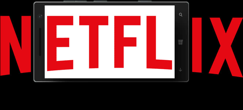 Netflix Logo 桌布 壁紙 — 一部智慧型手機在純黑背景上顯示大膽的紅色 Netflix 標誌，品牌名稱延伸至裝置框架之外。