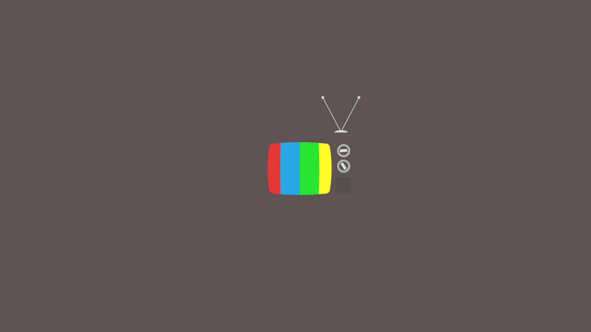 Minimalist Technology 桌布 壁紙 — 一部極簡復古電視，帶有彩色測試條和天線，居中於柔和的灰色背景上。