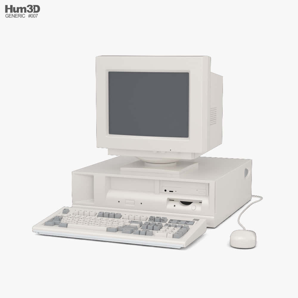 Old Pc 桌布 壁紙 — 一部純白色復古桌上型電腦，配備CRT顯示器、鍵盤和滑鼠，置於潔白背景前。