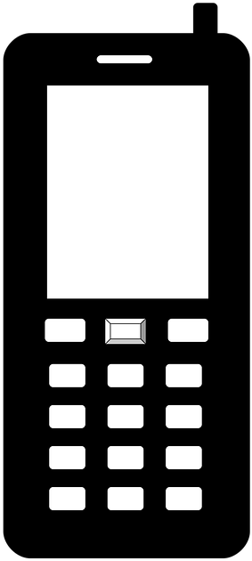 Mobile Phone Icon 桌布 壁紙 — 一部經典手機的極簡黑白插圖，帶有空白螢幕和實體鍵盤。