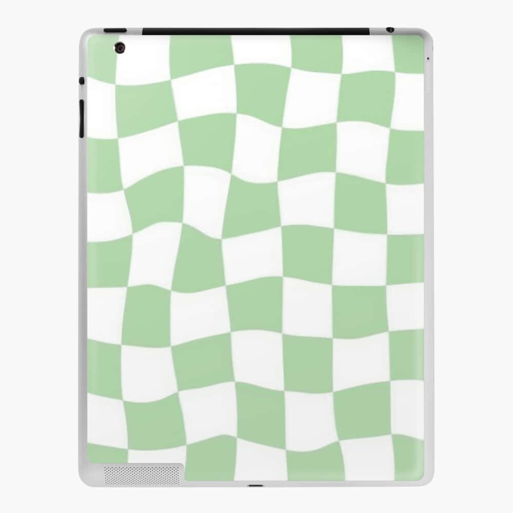 Checkered 桌布 壁紙 — 一部背面蓋有波浪形綠色和白色棋盤格圖案的平板電腦。