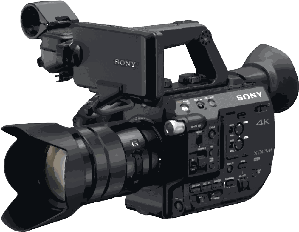 剪貼畫 桌布 壁紙 — 一部詳細的黑色Sony 4K專業攝影機，配有遮光罩和觀景窗，背景透明。