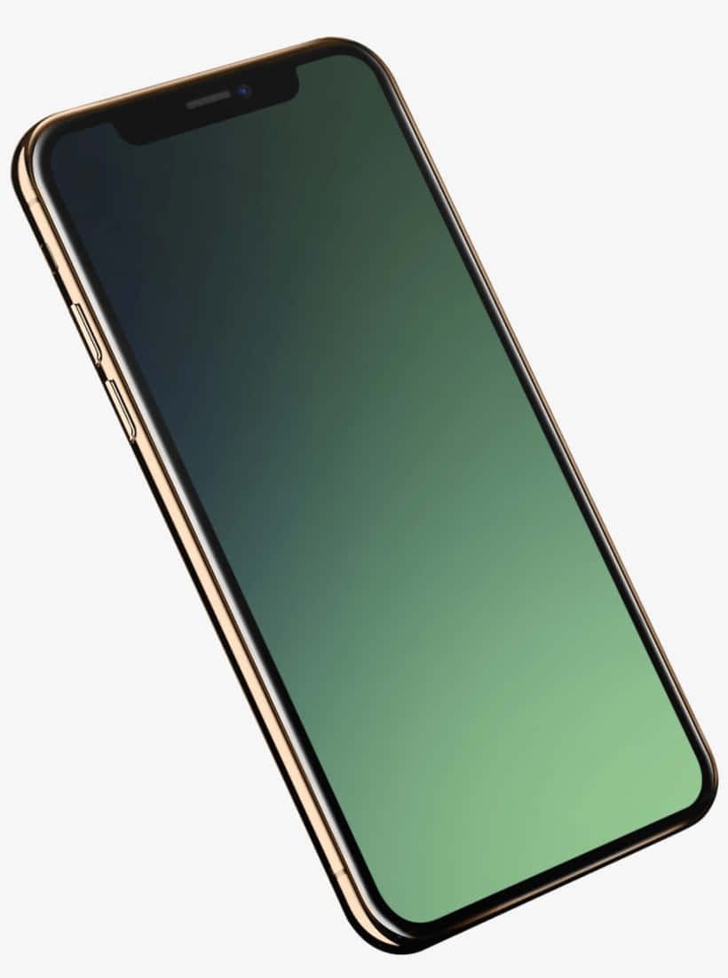 手機 桌布 壁紙 — 一部金色iPhone，帶有綠色漸變螢幕，傾斜在純白色背景上。