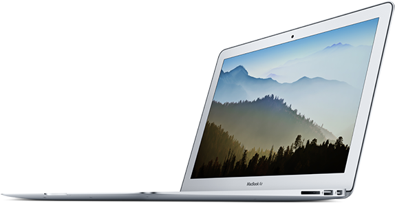MacBook 動態圖片 桌布 壁紙 — 一部銀色 MacBook Air 筆記型電腦在黑色背景上顯示霧氣繚繞的山脈桌布。