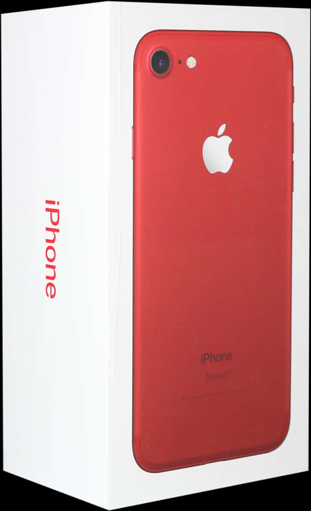 Mobile Phone 桌布 壁紙 — 一部鮮紅色的iPhone 7靠在其白色包裝盒上，展示標誌性的Apple標誌和相機。