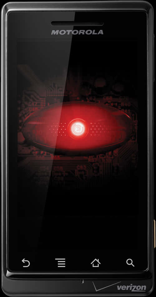 Mobile Phone 桌布 壁紙 — 一部黑色 Motorola 手機在螢幕上顯示一個發光的紅色眼睛在電路上。