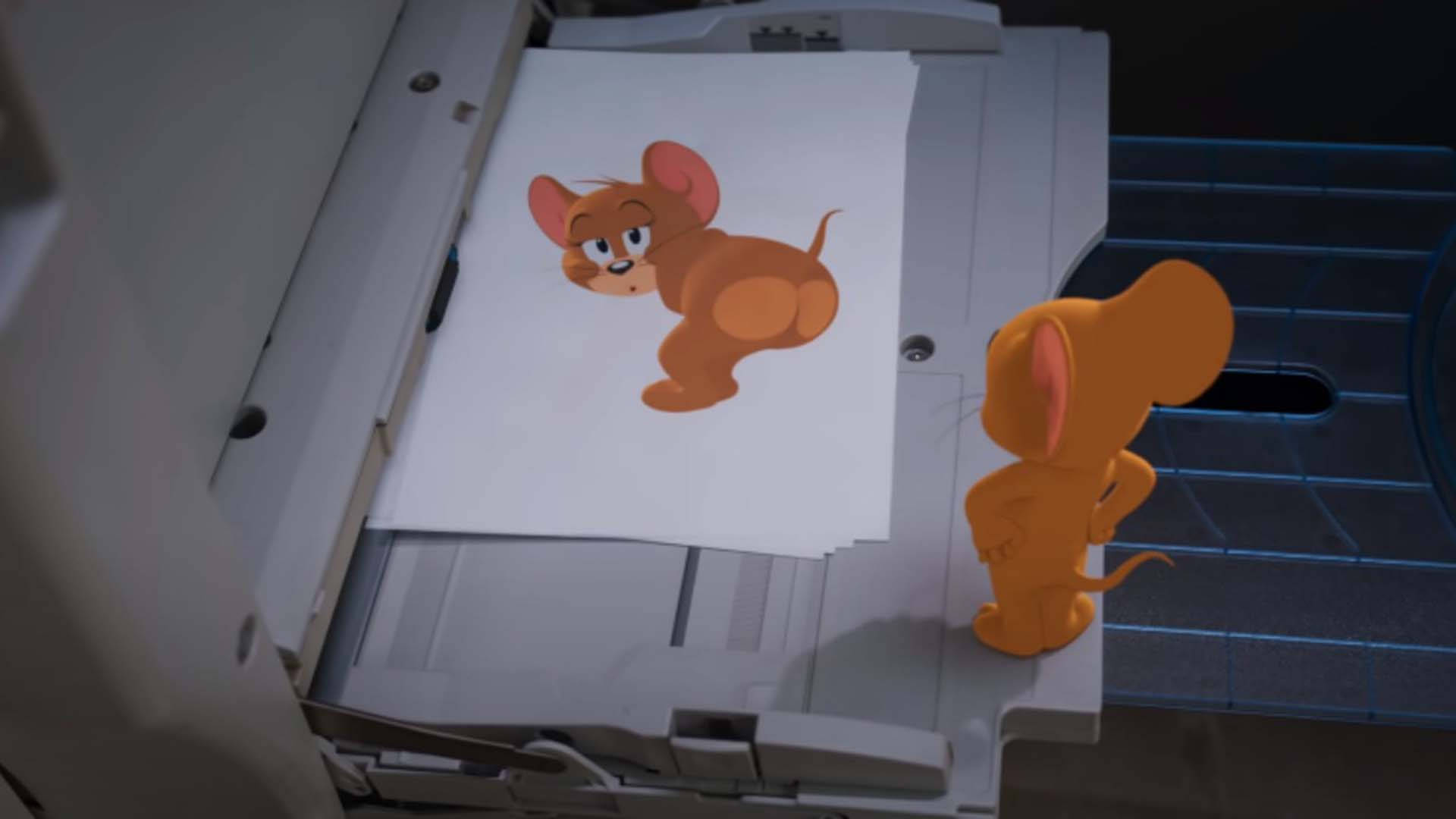 Jerry 桌布 壁紙 — 一隻3D動畫老鼠站在印表機旁邊，掃描自己在紙上的卡通版本。