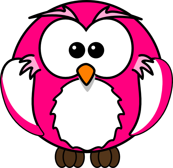 Owl Free 桌布 壁紙 — 一隻亮粉紅色卡通貓頭鷹，有大白色眼睛和橙色喙，站在純白色背景前。